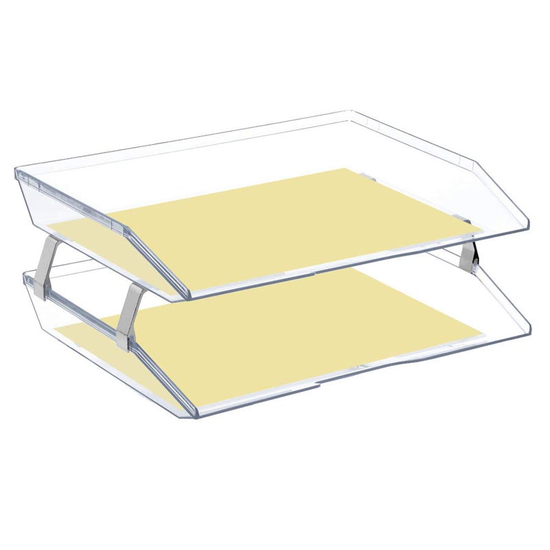 Acrimet Facility 2 Tier Letter Tray, Side Load, Letter Size/A4, Desktop File Organizer, Plastic (Clear Crystal Color) - Image 2